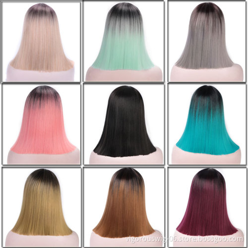 Vigorous Straight Short Blunt Cut Bob For Black Women 2 Tone Ombre Color Middle Part  Brazilian Cosplay Wig Wholesale Price